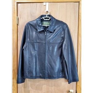 EDDIE BAUER LAMB LEATHER BLACK JACKET MEN XL